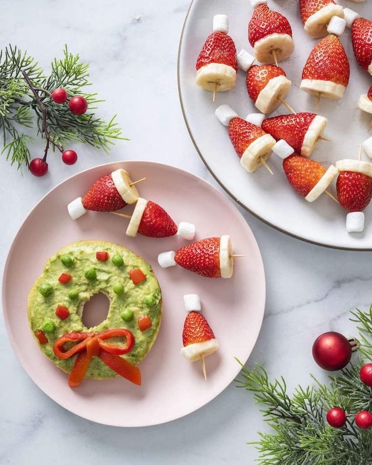 Kerstkrans Bagel & Santa Hat Fruitspiesjes