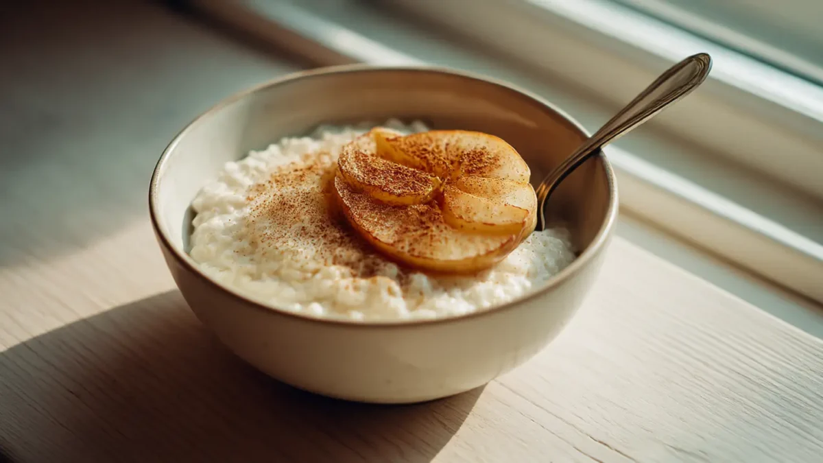 Julgröt met gebakken appel en kaneel