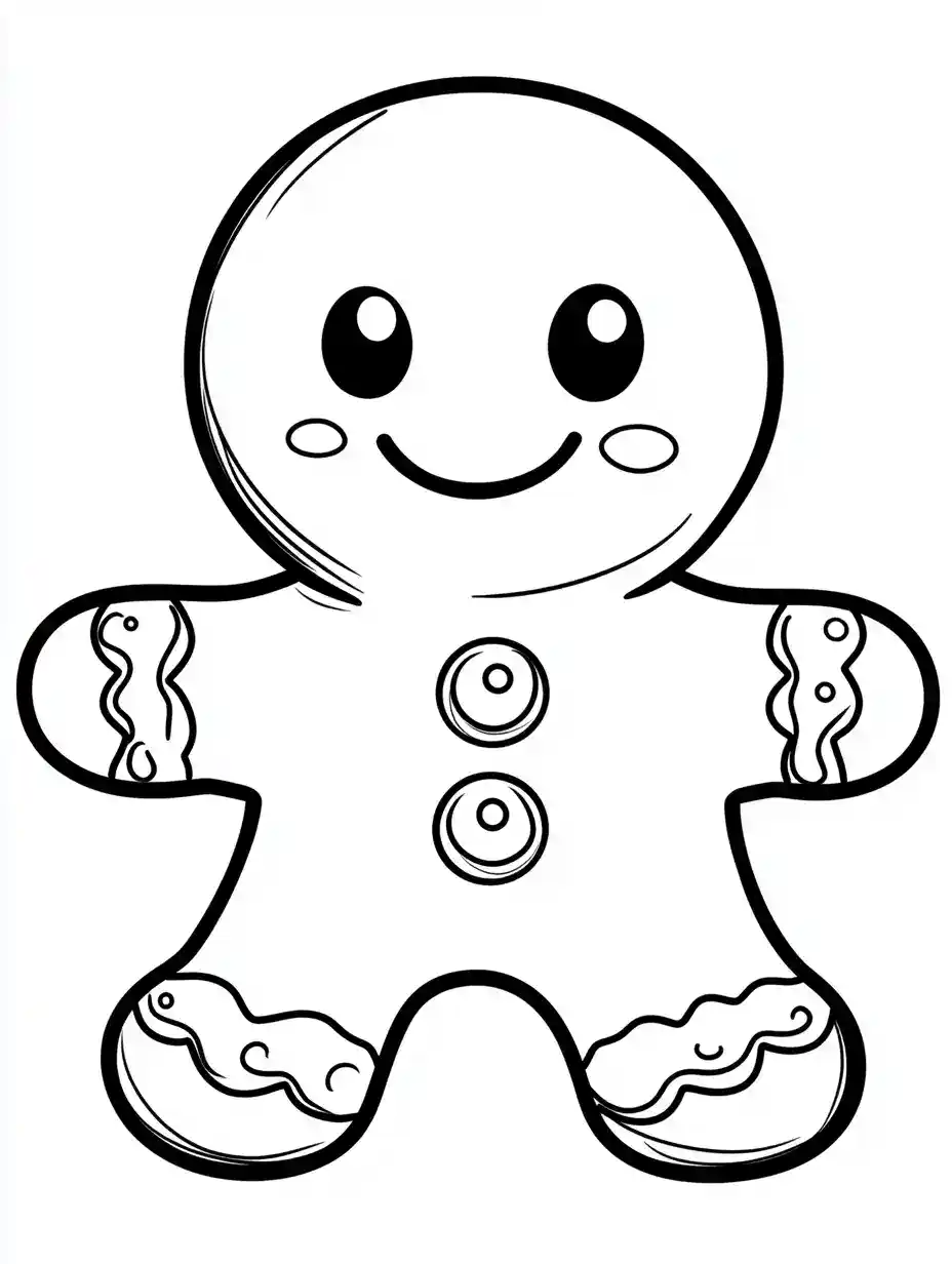 Kleurplaat van een vrolijk gingerbread mannetje met grote ogen knoopjes en glazuur versiering